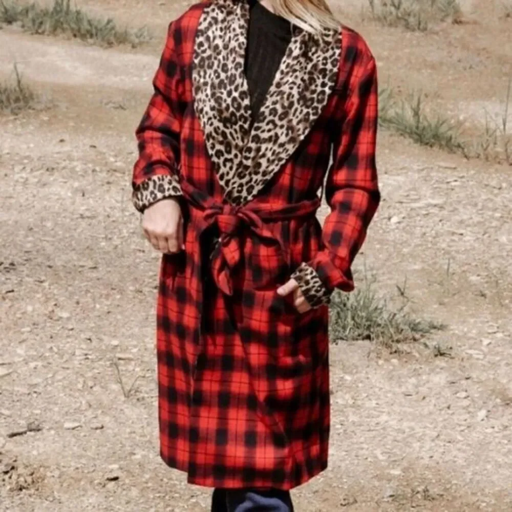Plaid Leopard Contrast Coat - Picture 12 of 16